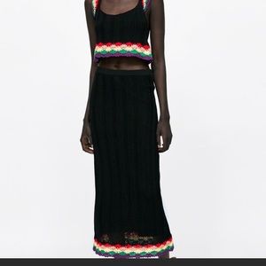 Zara Contrasting Crochet Top and Skirt